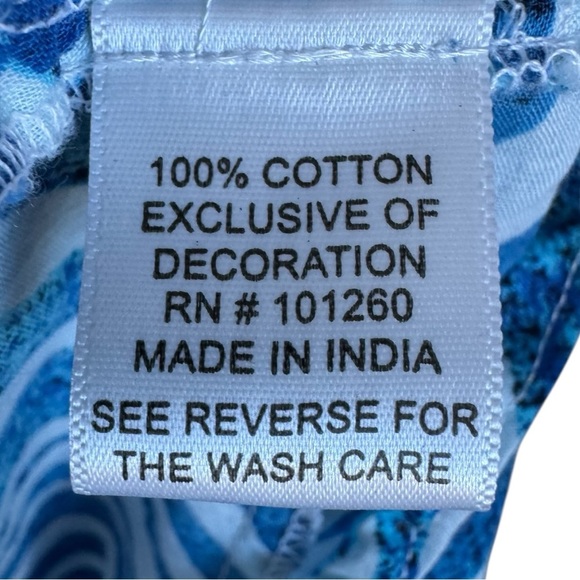 TRUE DESTINATIONS Resort Cotton CoverUp Mini Dress Seashell Tassels Blue White M - Picture 5 of 7